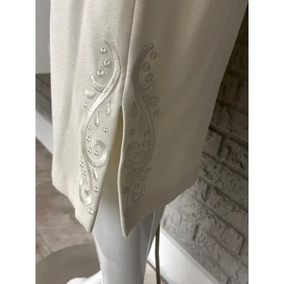 Kasper ASL Women Cream Embroidered Mother of the Bride Skirt Suit Size 12 - Picture 7 of 11